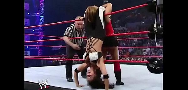  Mickie James and Trish Stratus vs Candice Michelle and Victoria. Tag Team match. Raw 2005.